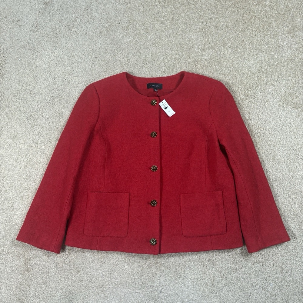 NWT Talbots Red Wool Blend Blazer Jacket 5 Button Pockets Size 16